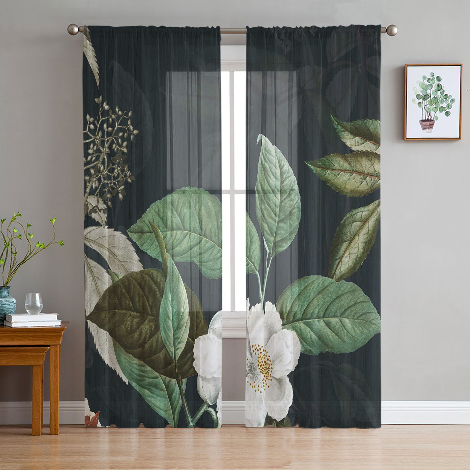 Transparent Rations Plant Small White Flowers Tulle Curtains for Living Room Bedroom ration ...