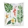 thumbnail image 1 of Plant Soft Flannel Fleece Throw Blanket, Bird of Paradise Palm Leaf and Assorted Exotic Flowers Watercolor, Cozy Plush for Indoor and Outdoor Use, 50" x 70", Earth Yellow Fern Green, by Ambesonne, 1 of 5
