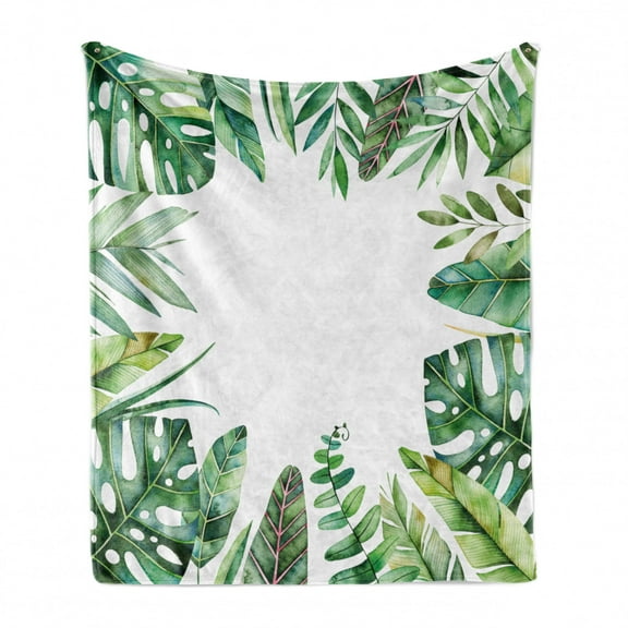 Plant Soft Flannel Fleece Throw Blanket, Interesting Jungle Themed Picture with Leaves and an Opening to the Sky Exotic Art, Cozy Plush for Indoor and Outdoor Use, 50" x 60", Fern Green, by Ambesonne