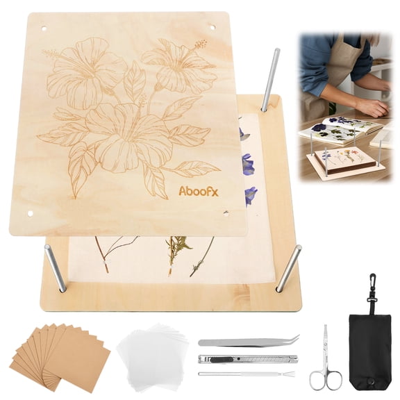 Plant Specimen Press 11x11 Inch, 10 Layer Wood Flower Press Kit, Pressed Flower Craft for Adult Kid, Complete Drying Set for Bookmark DIY, Includes Tools Bag