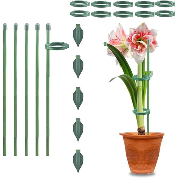 Plant Stakes for Indoor Plants, Adjustable Plant Support Sticks with Clips & Plant Ties, Indoor Outdoor Garden Poles for Monstera Tomato Orchid Rose Potted Flowers Vegetables (11 inch 5pcs)