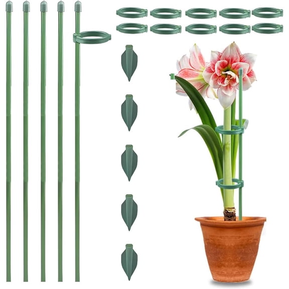 Plant Stakes for Indoor Plants, Adjustable Plant Support Sticks with Clips & Plant Ties, Indoor Outdoor Garden Poles for Monstera Tomato Orchid Rose Potted Flowers Vegetables (17 inch 5pcs)