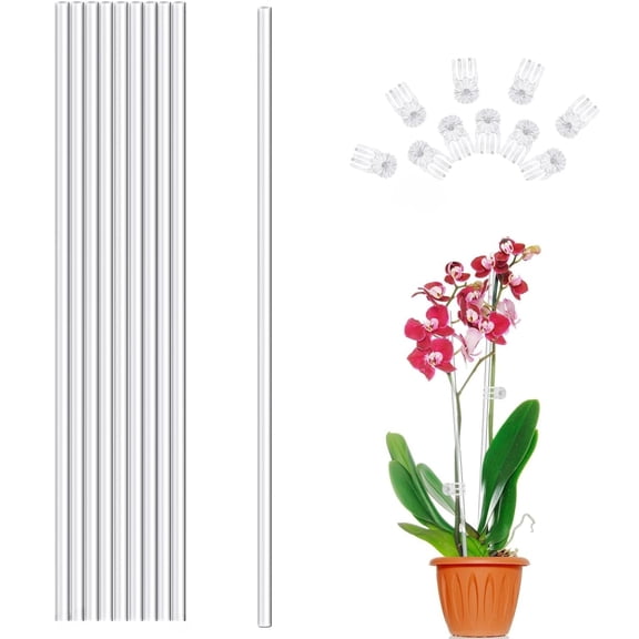Plant Stakes Plant Clips Acrylic Clear Support Sticks 20pcs for Orchid/Potted/Tomatoes/Flowers16in