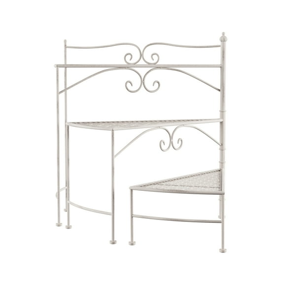 Plant Stand  3-Tier Indoor or Outdoor Folding Spiral Stair Wrought Iron Home and Garden Display with Staggered Shelves by Pure Garden (Antique White)