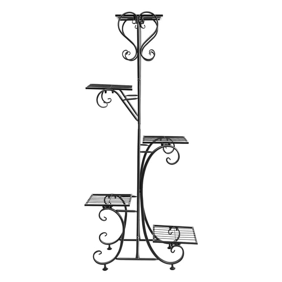 Plant Stand 5-Tier Flower Pot Rack Balcony Garden Balcony Decor Iron Shelf Rack Each Tray Load-bearing Capacity 10kg/22.05lbs