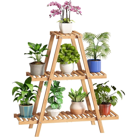 Plant Stand Bamboo for Indoor Outdoor Tiered Plant Shelf 8 Potted Flower Holder Ladder Rack Garden Balcony Living Room Patio(3 Tier Natural)