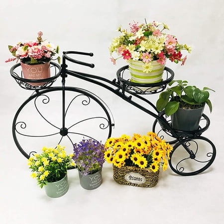 Plant Stand Bicycle Shaped Flower Pot Holder Iron Black
