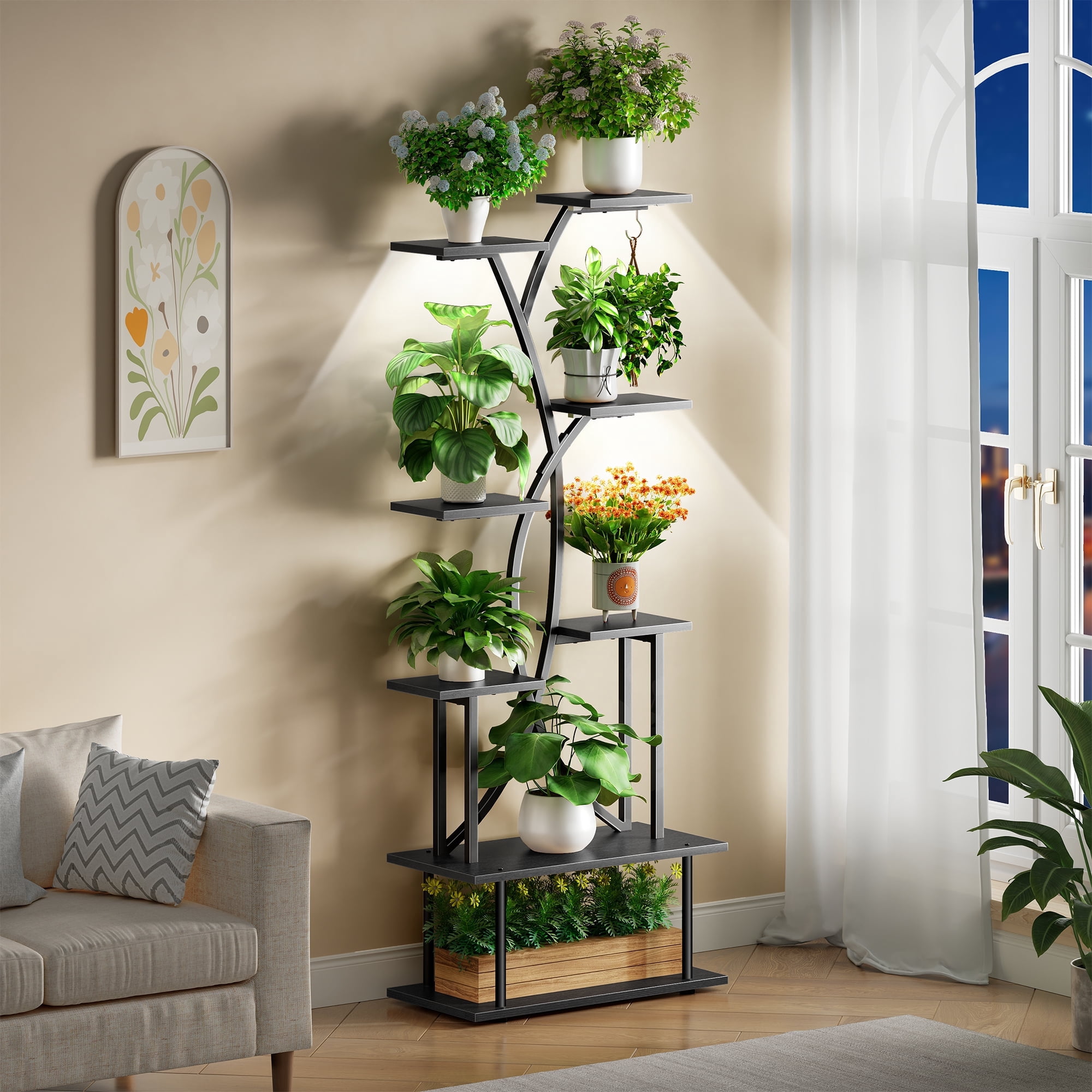 Plant Stand with Grow Lights, Biemlerfn 67" Tall Plant Shelf Indoor, 8 Tier  Display Rack, Tree-Shape Metal Flower Holder for Home Living Room Office,  Brown - Walmart.com