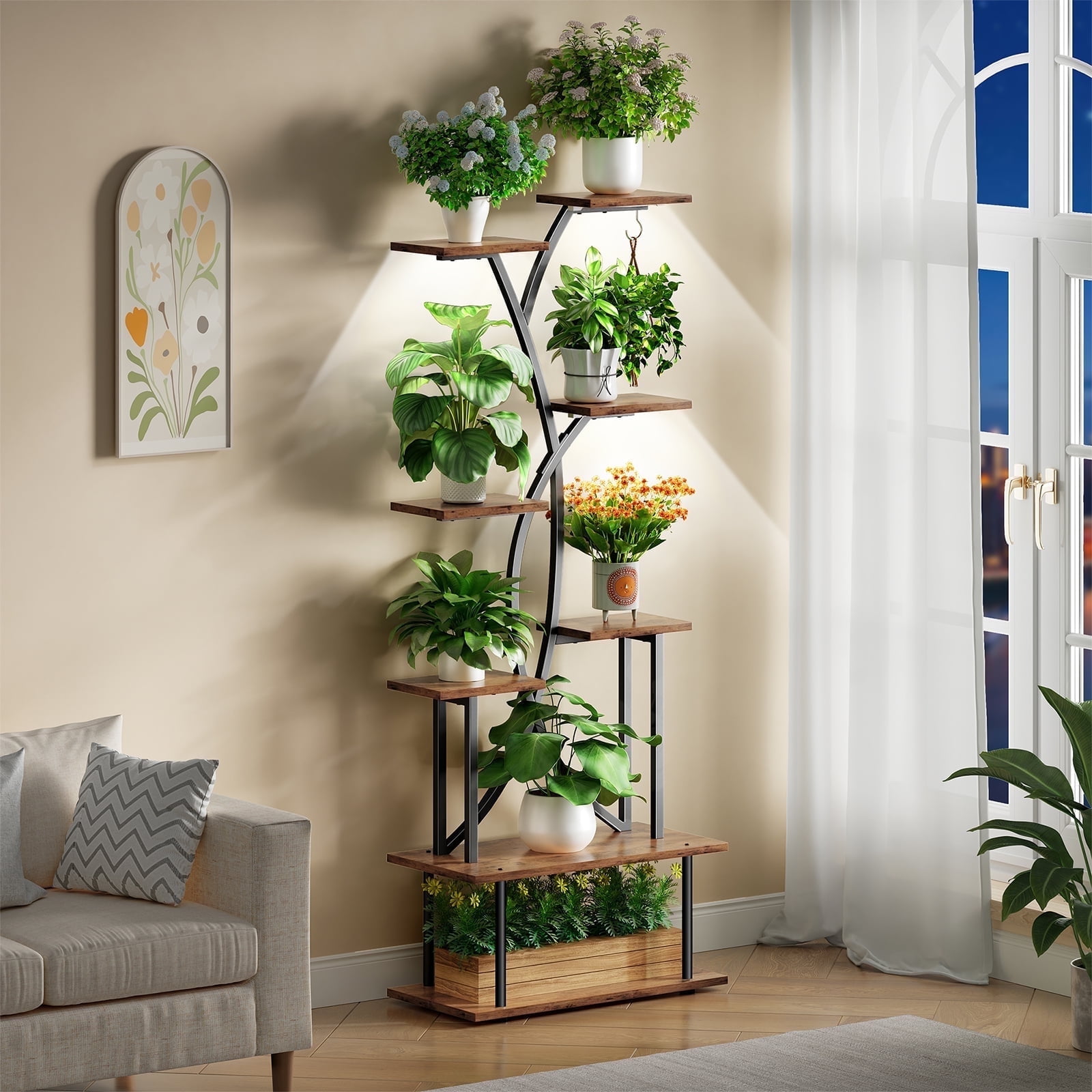 Plant Stand Grow Lights Biemlerfn 67 Tall Plant Shelf Indoor 8 Tier Display Rack Tree Shape Metal Flower Holder Home Living Room Office Brown