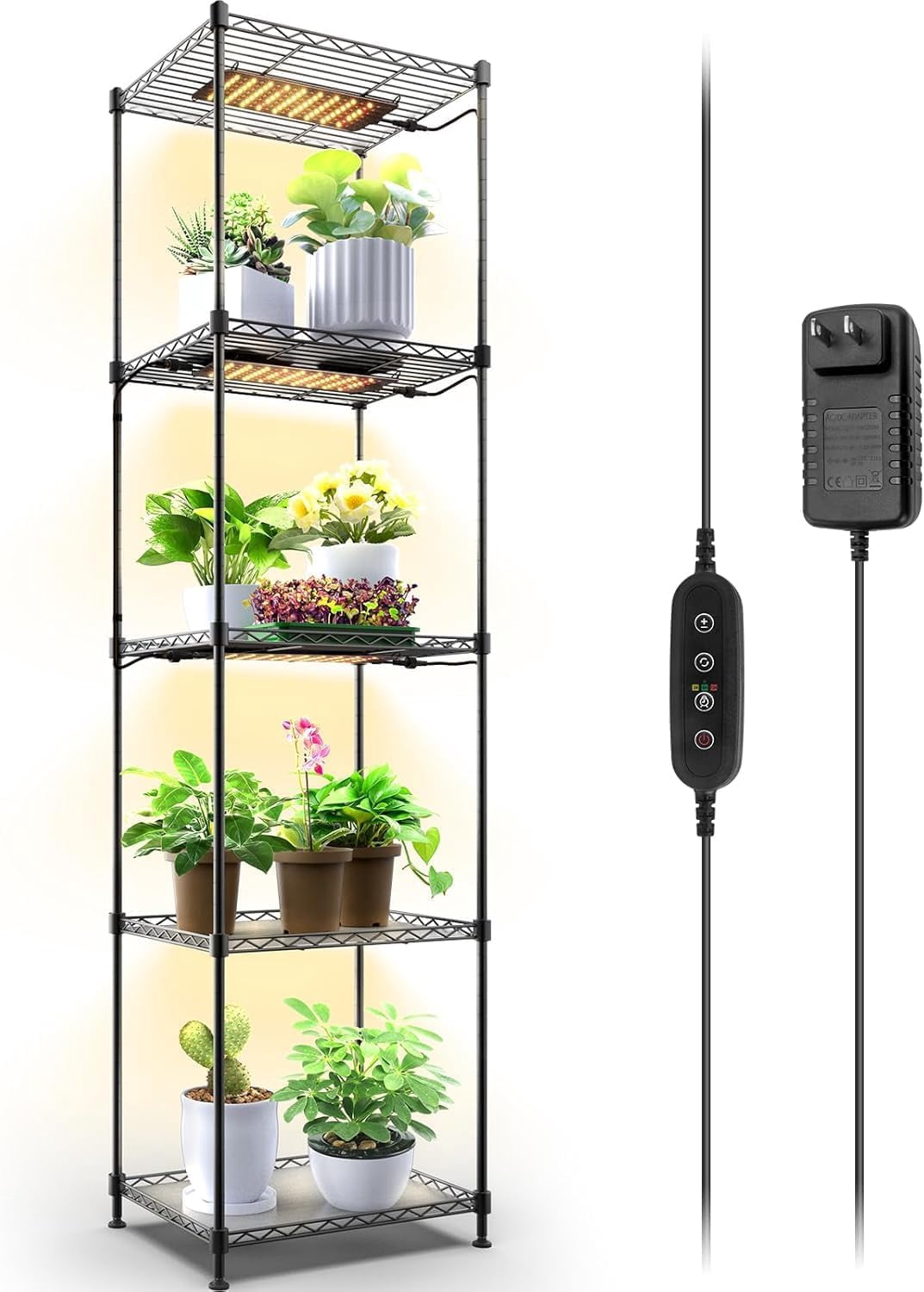 Plant Stand with Grow Lights Full Spectrum, 5 Tier Potted Corner Plant ...