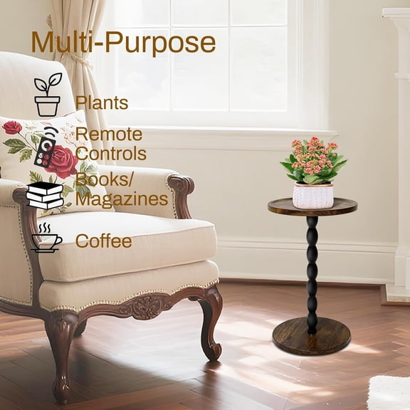 Plant Stand Indoor, 11 Round Wood Plant Stand Shelf for Pots, Heavy Duty 50 lbs Pedestal Flower Pot Stand with Raised Edge, Mid Century Modern Wooden Plant Holder for Indoor Plants$$Garden & Patio