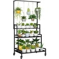 thumbnail image 1 of Plant Stand Indoor 3 Tier Metal Outdoor Tiered Stands Shelf With wheel for Multiple Plants Potted Ladder Plant Holder Table Plant Pot Stand for Window Garden Balcony Living Room (3 Tier with Hanger), 1 of 12