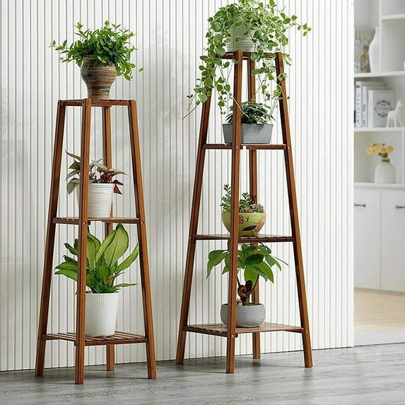 Plant Stand for Indoor, 4 Tier Outdoor Plant Shelf, 4 Potted Ladder Plant Holder, Wooden Storage Rack Small Space Table for Patio Garden Living Room Yard, 51x 15 Inch