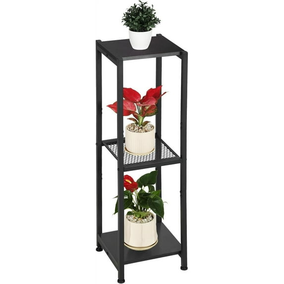 Extra Tall Plant Stand Indoor,40 Inch Plant Stands,3 Tier Metal Plant Stand with Heavy Duty Wood and Metal Mesh Shelf,Black
