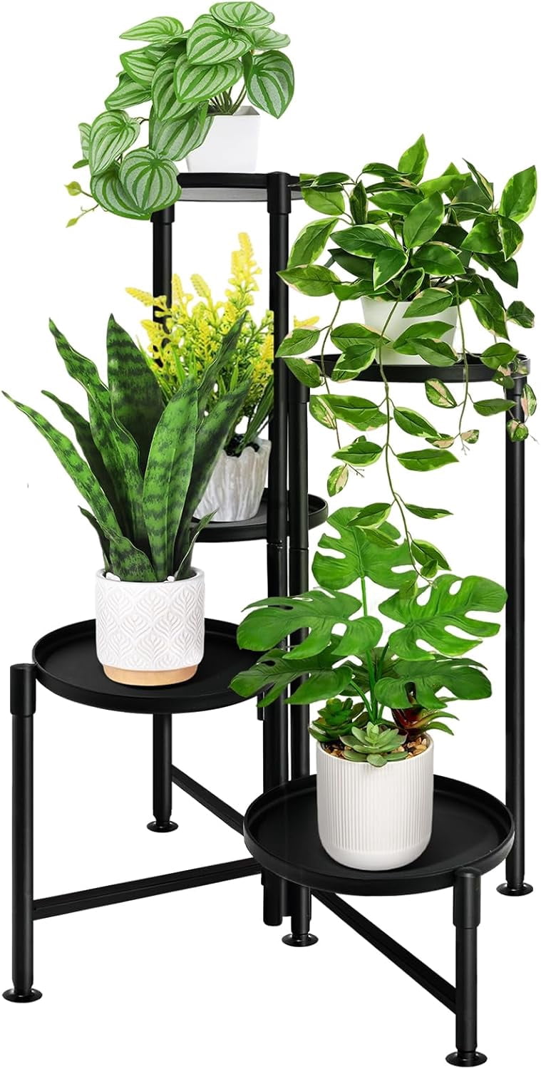 Plant Stand Indoor, 5 Tier Metal Plant Shelf Outdoor, Foldable Corner ...