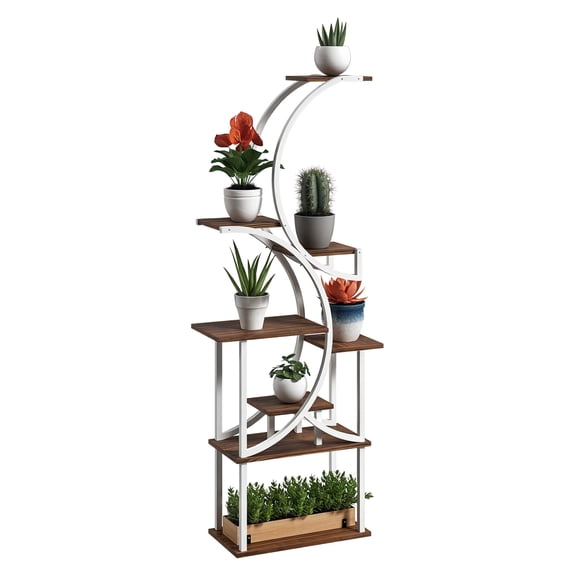 Plant Stand Indoor 8 Tier, 62" S-Shaped Corner Plant Rack - Carbonized Finish Flower Pot Shelf for Multiple Plants, Home & Office Decor