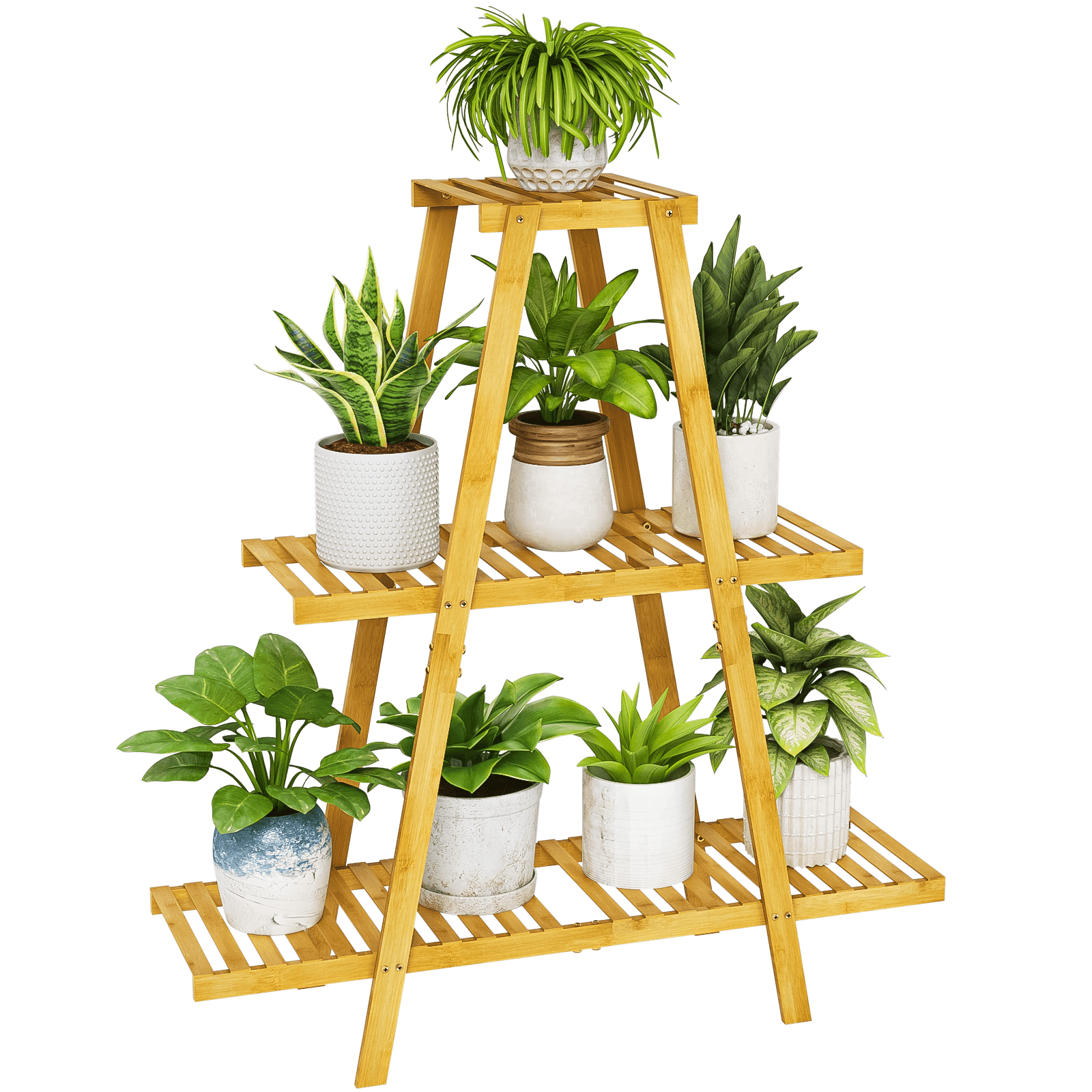 Plant Stand Indoor Bamboo Outdoor Tiered Plant Shelf 3 Tier 8 Potted