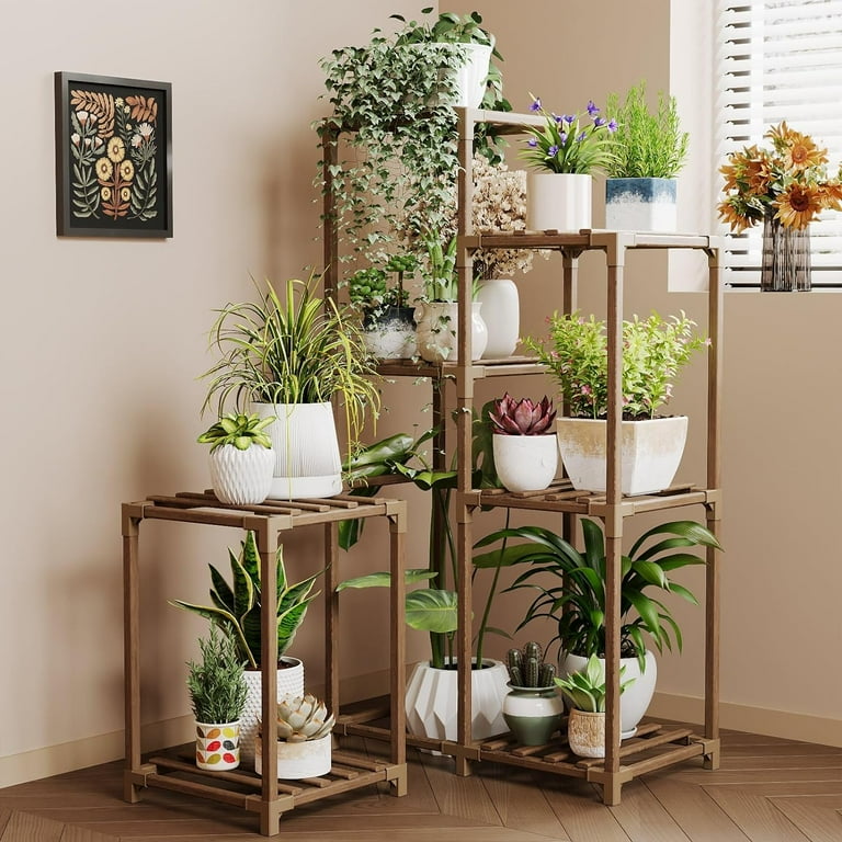Indoor/Outdoor Wooden Plant Stand Corner Shelf for Multiple