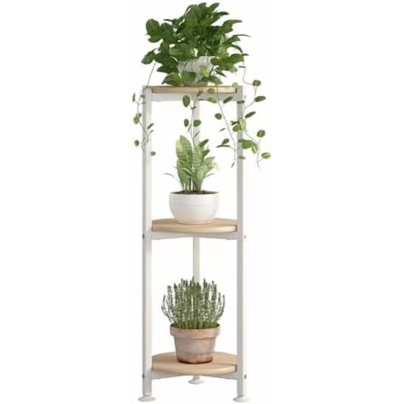 Plant Stand Indoor Corner Tall 3 Tier Metal Modern Flower Storage Plant Shelf Holder for Living Room Balcony Garden, White (3 Tier-White Round)
