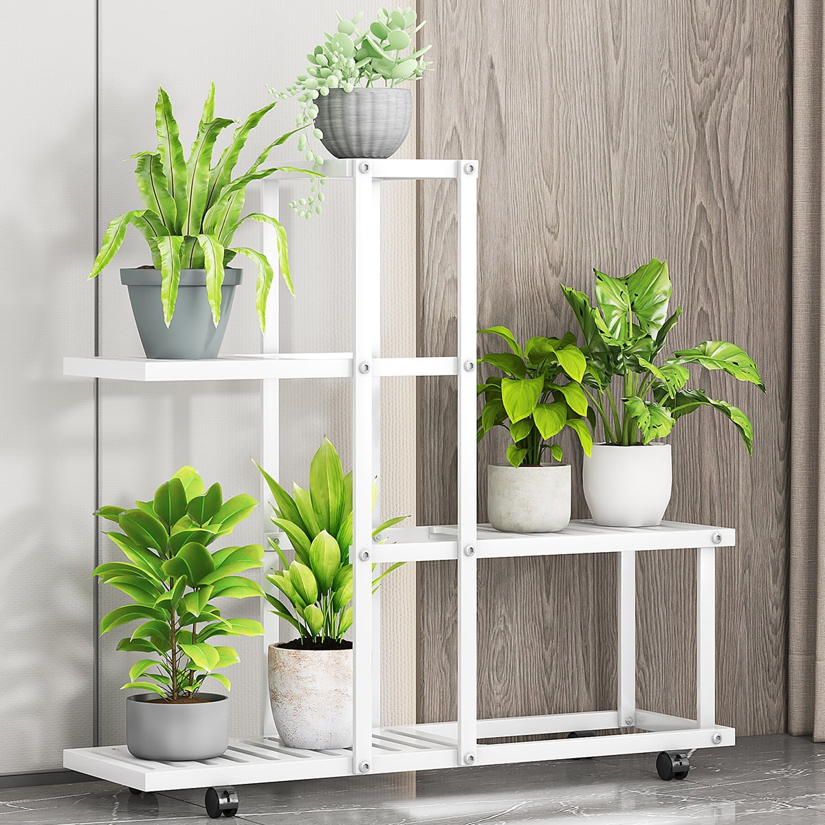 Plant Stand Indoor,Corner Tiered Plant Shelf with Wheels for Multiple ...