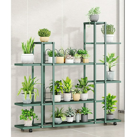 Plant Stand Indoor,Corner Tiered Plant Shelf with Wheels for Multiple Plants,Metal Display Flower Stand for Patio Garden Balcony Living Room Bedroom
