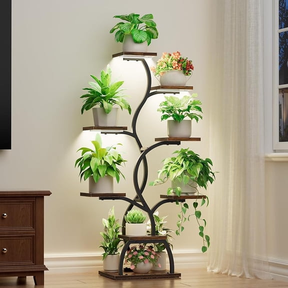 MY Plant Stand Indoor with Grow Light - 8 Tiered Plant Shelf Indoor, Corner Plant Stand, 49" Tall Plant Shelf with Lights for Indoor Growing, Lighted Flower Holder for Living Room, Balcony, Black