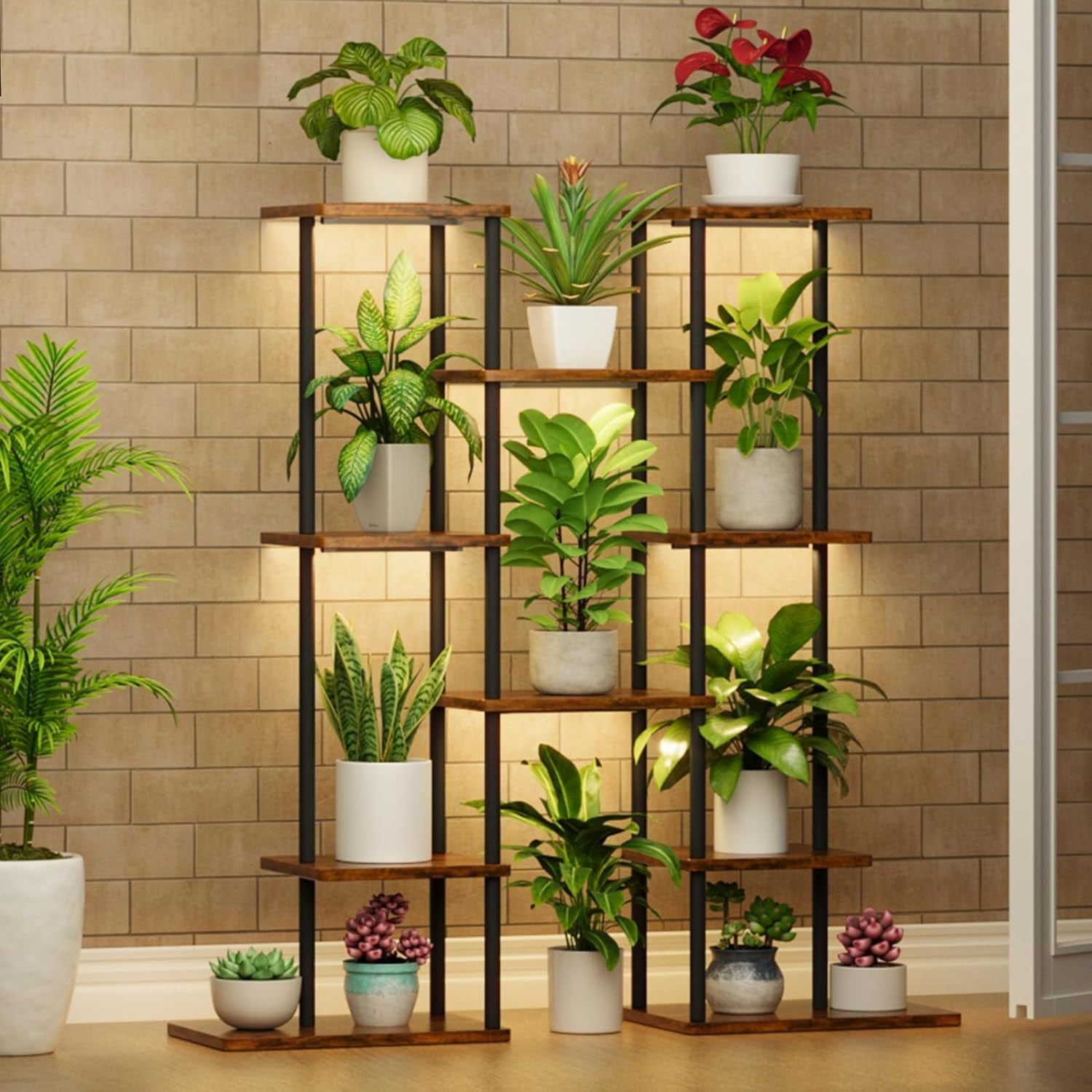 Plant Stand Indoor with Grow Lights, 6 Tiered Metal Plant Shelf, 40 ...