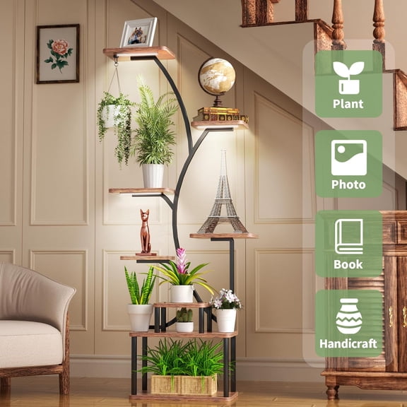 Plant Stand Indoor with Grow Lights,62" Tall 8-Tier Metal Corner Shelf,Multiple Plant Rack for Living Room,Full LED Light for Optimal Growth-Space Saving Design,Sturdy & Easy Assembly