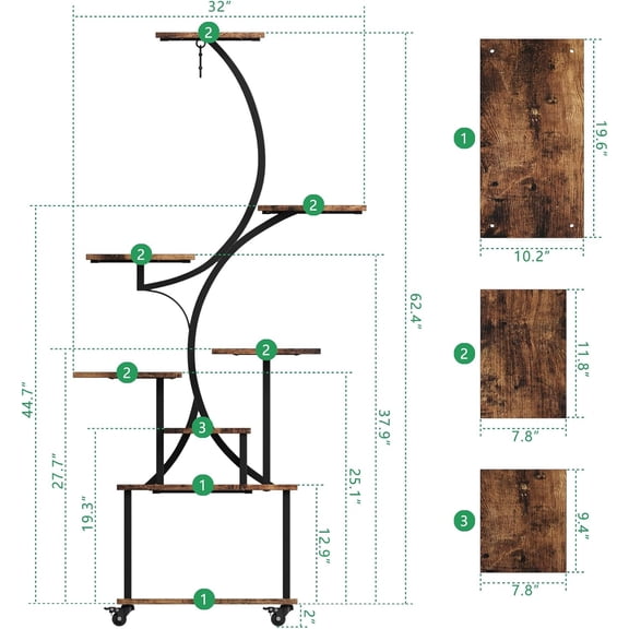 Plant Stand Indoor with Grow Lights, 64" Tall Indoor Plant Stand with Wheels, 8 Tiered Plant Shelf Indoor, Tall Plant Stands Indoor with Pulley for Living Room,