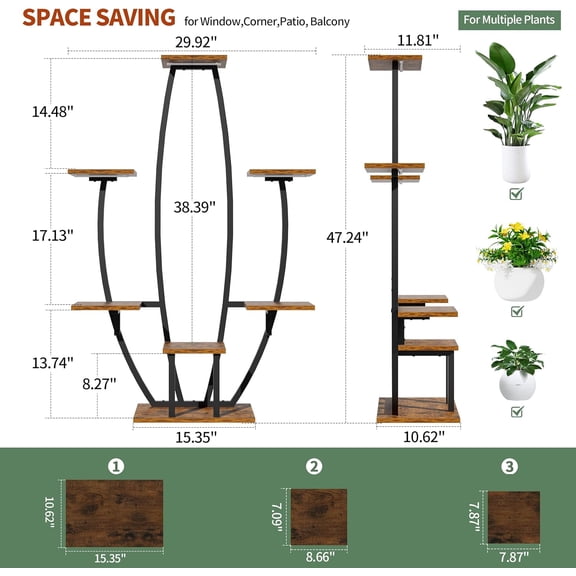 Plant Stand Indoor with Grow Lights - 7 Tiered Large Plant Shelf, 47" Corner Shelf for Indoor Plants Multiple, Metal Flower Holder Curved Display Rack for Living Room, Home Decor,
