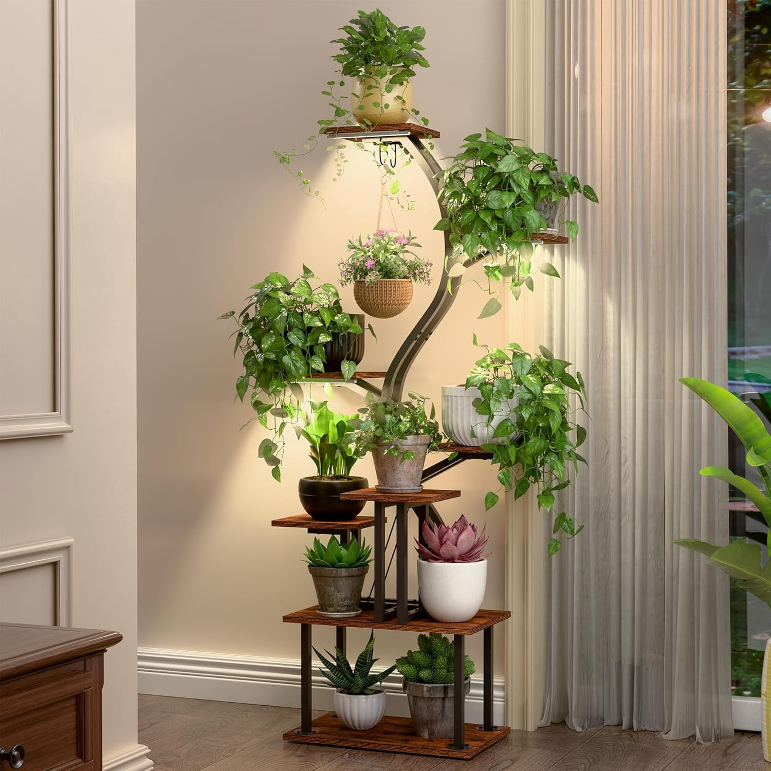 Plant Stand Indoor with Grow Lights, 8 Tiered Metal Plant Shelf, 61 ...