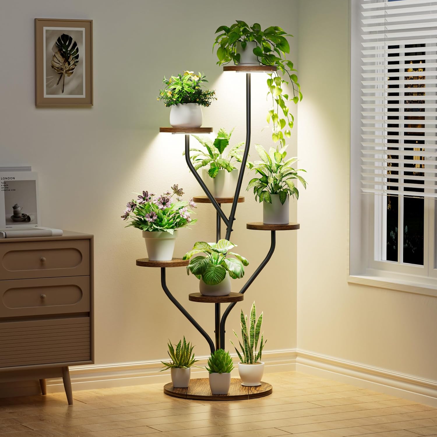 Plant Stand Indoor with Grow Lights TreeShaped Plant Shelf, 7 Tiered