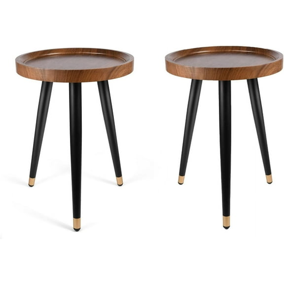 Plant Stand Indoor,Mid Century Walnut Wood Plant Table, Heavy Duty Metal Tall Flower Pot Stand,Modern Round Small Side End Table with Raised Design(12"x17") (2, 12 x 17 in)