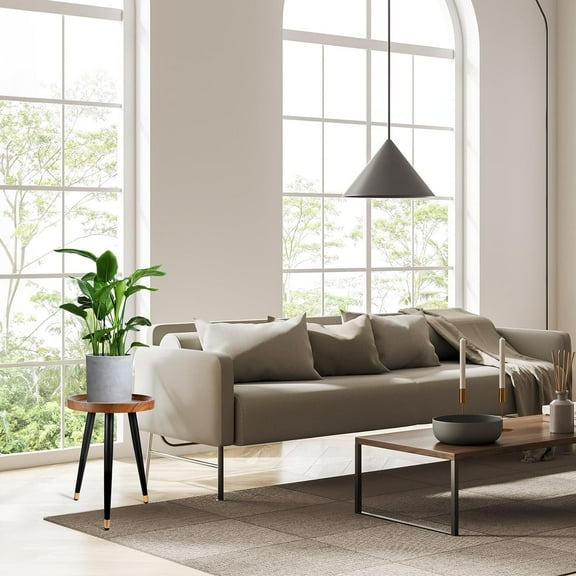 Plant Stand Indoor,Mid  Walnut Wood Plant Table, Heavy Duty Metal Tall Flower Pot Stand,Modern Round Small Side End Table with Raised Design(12"x17") (2, 12 x 17 in)