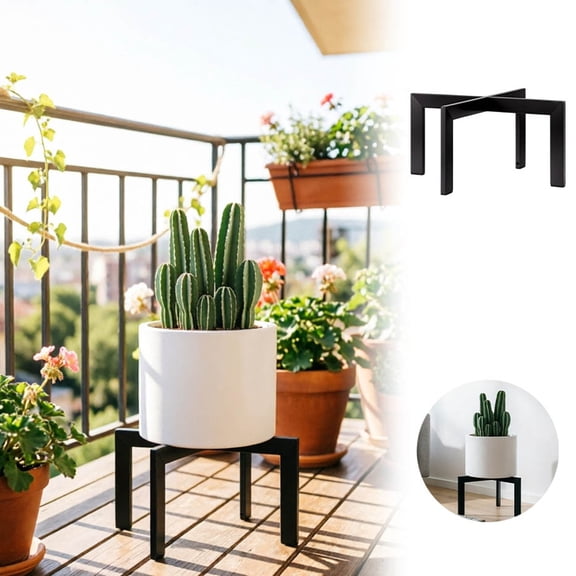 Stand Indoor Outdoor, 12 Inch Heavy Duty Metal Pot Riser, Mid Century Modern Flower Holder Stool for 5-12 Inch Pots, Black Planter Stand for Living Room, Patio and Garden