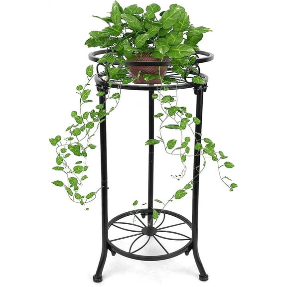 Plant Stand Indoor Outdoor,2-Tier 20.3 Metal Rustproof Plant Stands,Heavy Duty Tall Black Corner Potted Holder Rack Round Supports Flower Pot Stand for Planter Corner Garden Balcony Patio