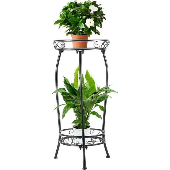 Plant Stand Indoor Outdoor 2 Tier 27" Tall Metal Potted Holder Rack Flower Pot Stand Heavy Duty Plant Shelf Rustproof Iron Multiple Plant Round Supports Rack for Planter Corner Garden Balcony Patio