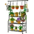 thumbnail image 1 of Plant Stand Indoor Outdoor, 3-Tier Heavy Duty Metal Shelves, Display up to 14 Multiple Plants, Tall Plant Holder with Plant Hanger, Suit for Patio Living Room Garden Balcony, 5 Hooks, Black, 1 of 7
