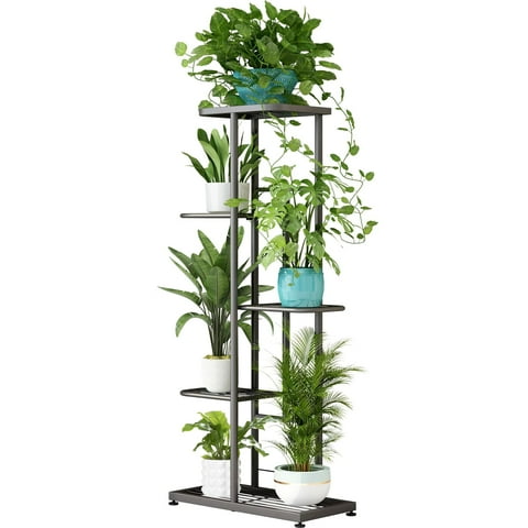 Plant Stand Indoor Outdoor, 5 Tier 6 Potted Metal Plant Shelf for Multiple Plants Pots, Corner Flower Stand Pot Holder for Patio Garden Corner Balcony Living Room