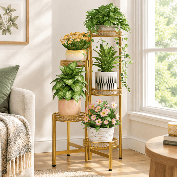 Iron Rack 3 Tier Plant Stand Indoor Outdoor 5 Tier Corner Flower Display Holder Folding ...