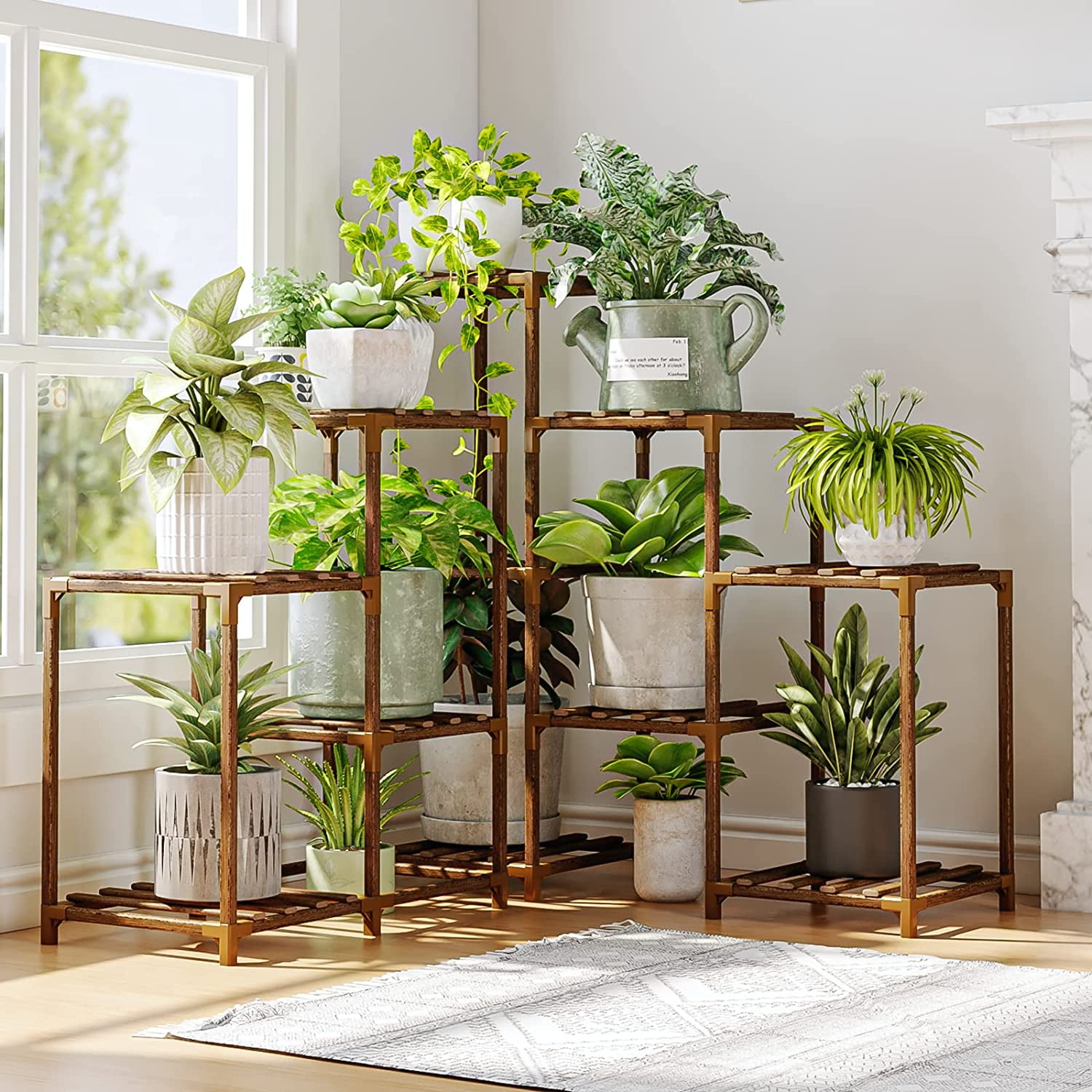 Plant Stand Indoor Outdoor Corner Plant Shelf Wood Plant Stand Rack for