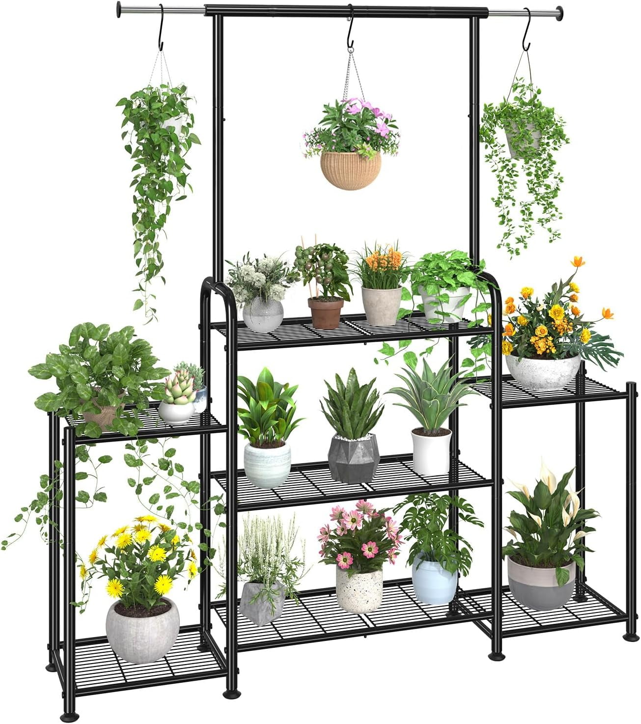Plant Stand Indoor Outdoor, Metal 3 Tier Tall Hanging Plant Shelf for