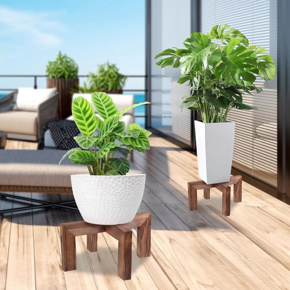 Plant Stand, Indoor/Outdoor Wood Plant Holder, Single Flower Pot Stand, Sturdy Planter Stands
