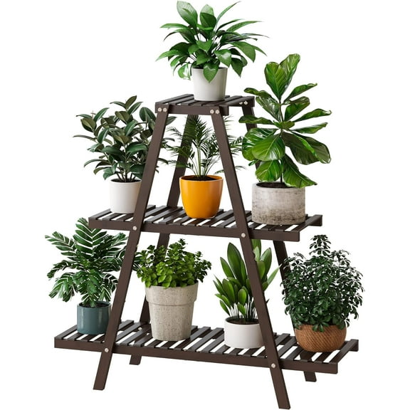 Plant Stand Indoor, Outdoor bamboo Plant Rack for Multiple Plants, 3 Tier 8 Potted Flower Holder Ladder,Plant Shelf Ladder Table Plant Pot Stand for Living Room, Patio, Balcony (Brown)