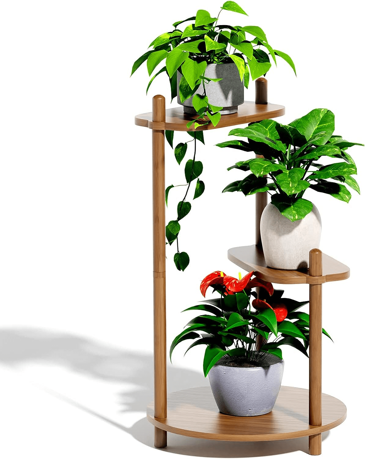 Plant Stand for Indoor Plant, Wood Tiered Plant Shelf for Multiple Plants 3 Tiers 3 Potted