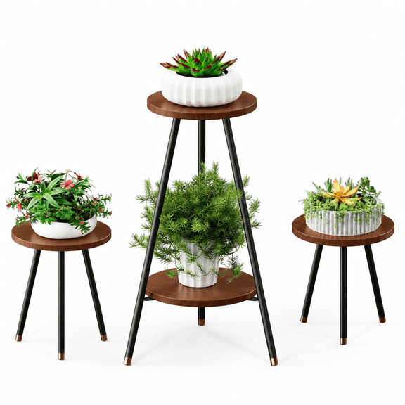 Plant Stand Indoor Tall: 2 Tier Plant Stand Indoor 28" Plant Table | Mid Century Modern Decor - Indoor Plant Table for Living Room/Balcony/Garden/Patio,Walnut