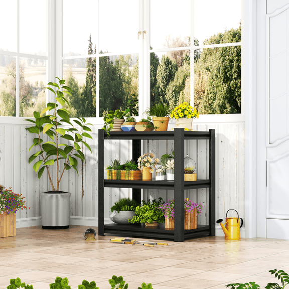Plant Stand Indoor,Tall Indoor metal Plant Shelf,32"H Plant Holder,3 Tiered Large Flower Multiple Display Shelves for Home, Office,outdoor,balcony,Black