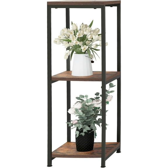 Plant Stand for Indoor, Tall Metal Shelf with Square Wooden Board, 3 Tier Display Rack for Multiple Plants, 32 Inch Tiered Flower Pot Holder for Corner Living Room Balcony Garden Patio