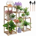 thumbnail image 1 of Plant Stand Indoor Three Tier Plant Shelf Outdoor Wooden & Plastic 3 Tiers Garden Flower Pot Rack  for Patio Decor, 1 of 11