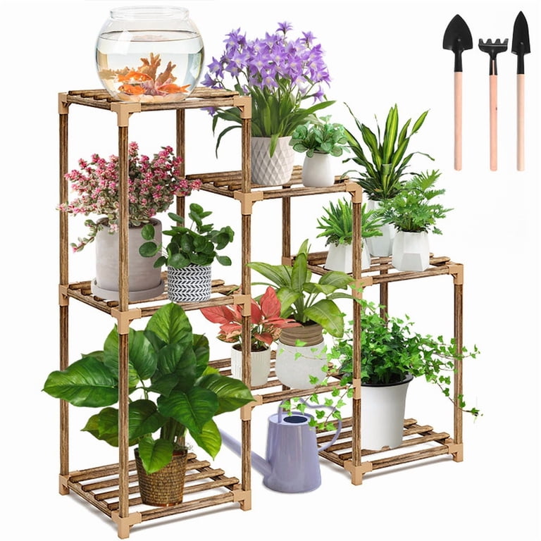 Plant Stand Indoor Three Tier Plant Shelf Outdoor Wooden & Plastic 3 Tiers  Garden Flower Pot Rack for Patio Decor